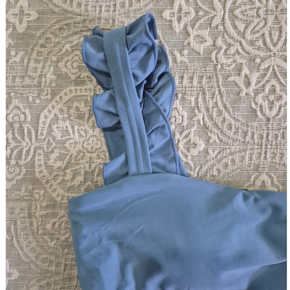 AIMAGE Blue Ruched One Piece Swimsuit Ruffle Strap Tummy Control Size Small - Picture 6 of 8